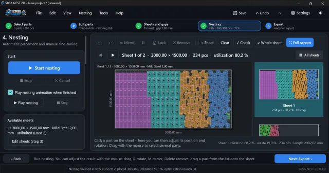 Automatický true-shape nesting plechových dílů s využitím plechu a čárou zbytku